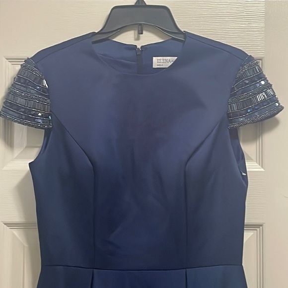 Ieena for Mac Duggal dress Navy Blue HIGH neck cap sleeve long gown New Sz 8 - Picture 6 of 12